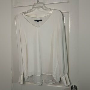 White House Black Market White V-Neck Blouse